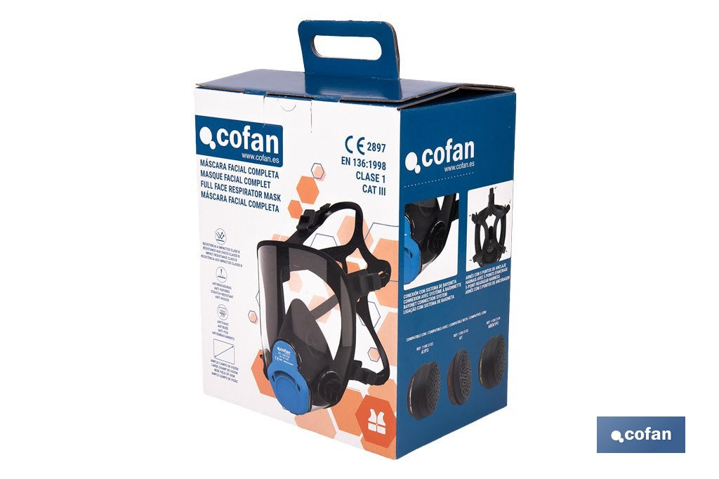 Cofan – Máscara Completa Clase 1 para Doble Filtro Lateral | Visor Alta Protección EN 136 y EN 166