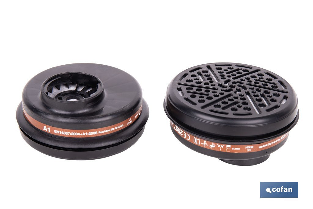 Cofan – Set de 2 Filtros A1 para Máscara Completa | Protección Gases y Vapores Químicos