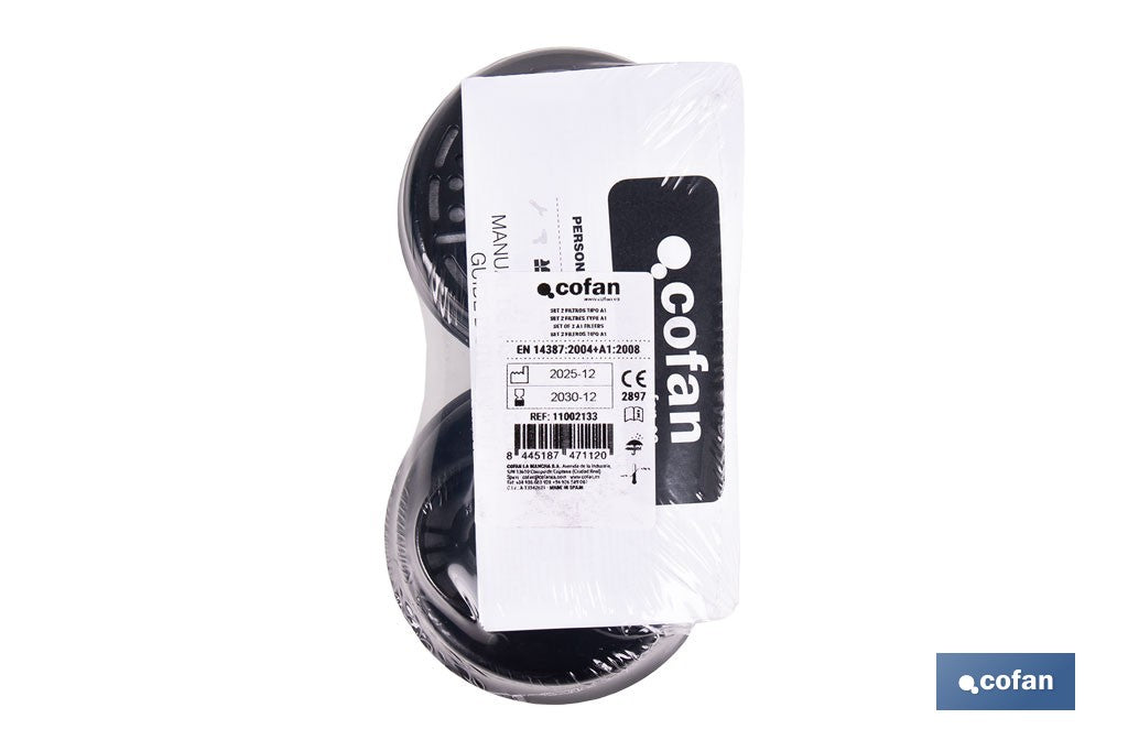 Cofan – Set de 2 Filtros A1 para Máscara Completa | Protección Gases y Vapores Químicos