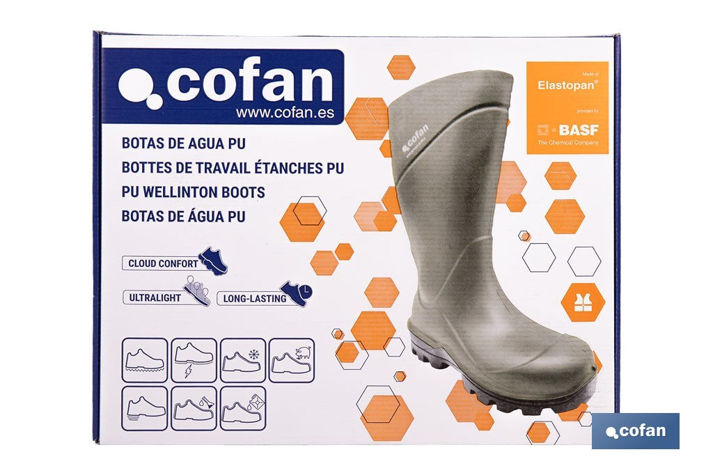 Cofan – Botas de Agua PU y Elastopan Verdes | Resistentes hasta -50 °C | Suela Antideslizante OB SR | Tallas 36–49