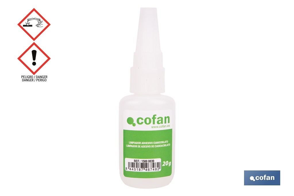 Cofan – Limpiador de Adhesivo Cianoacrilato de 20 g | Disolvente Profesional | Eliminación Rápida y Segura de Pegamentos Instantáneos