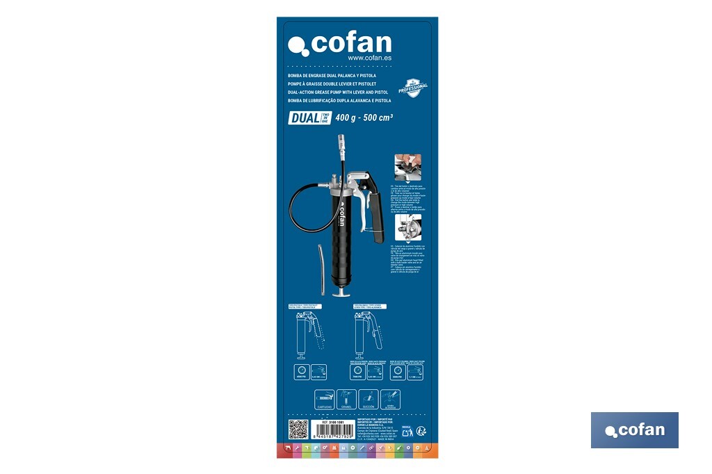 Cofan – Bomba de Engrase Dual Tipo Pistola y Palanca | Hasta 7000 PSI | Compatible con Cartucho 400 g o Grasa a Granel | Uso Profesional