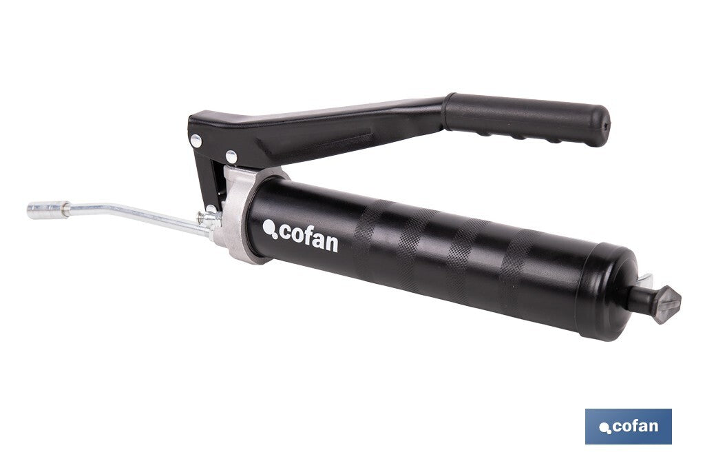 Cofan – Bomba de Engrase Profesional de Doble Pistón | Alta Presión 6000 PSI | Capacidad 400 g | Uso Intensivo y Volumen Elevado