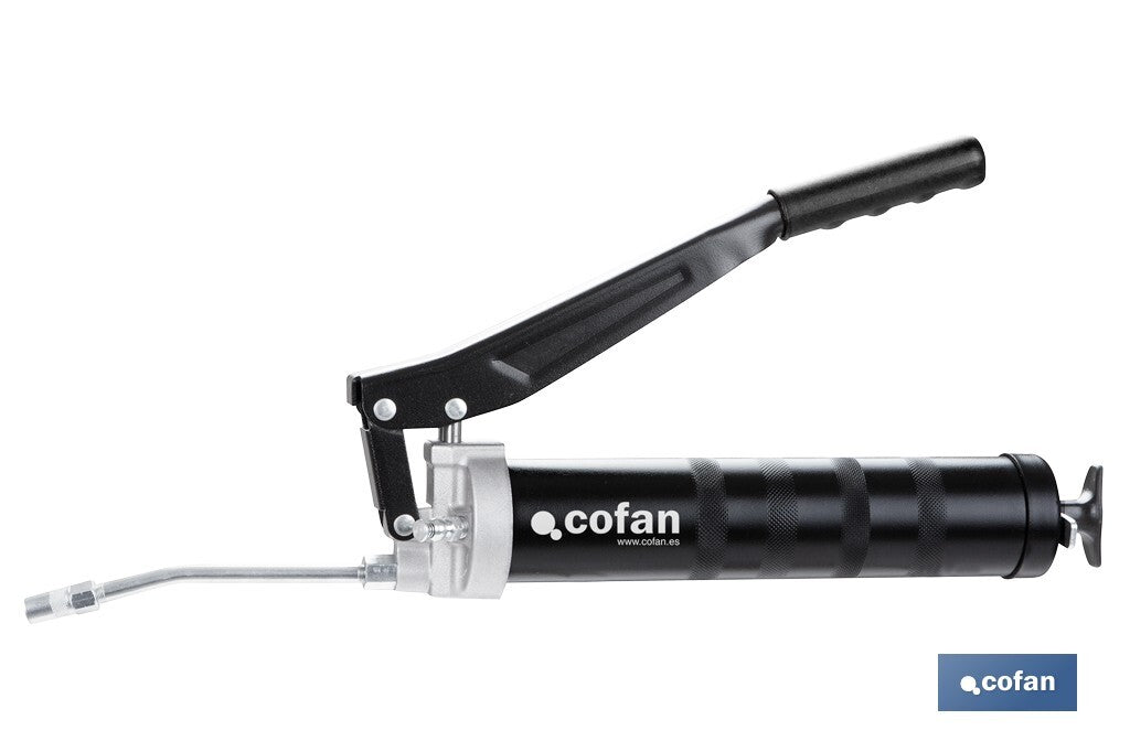 Cofan – Bomba de Engrase Profesional de Doble Pistón | Alta Presión 6000 PSI | Capacidad 400 g | Uso Intensivo y Volumen Elevado