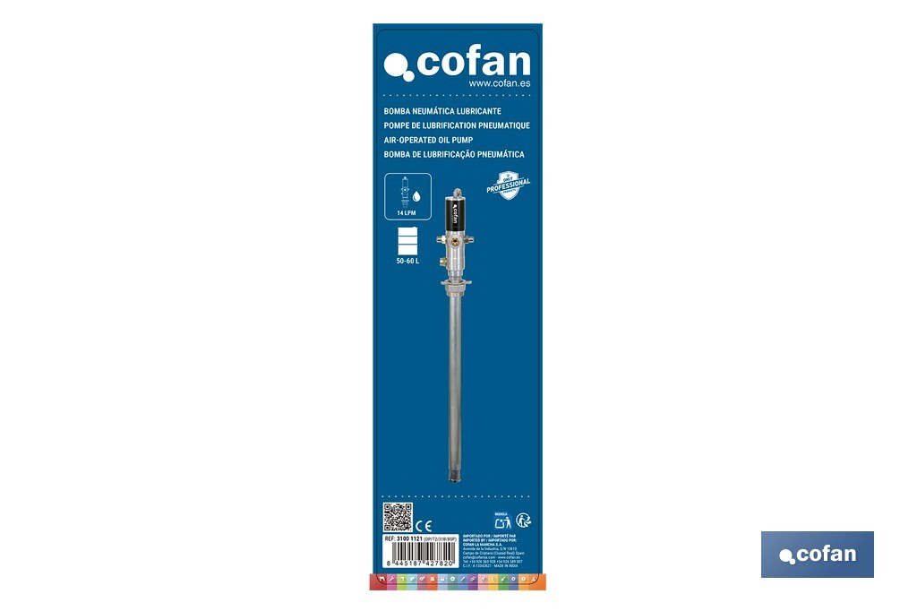 Cofan – Bomba Neumática Lubricante 3:1 | Caudal 14 LPM | Hasta 10 Bares | Para Bidones de 60 o 205 Litros | Uso Industrial Continuo