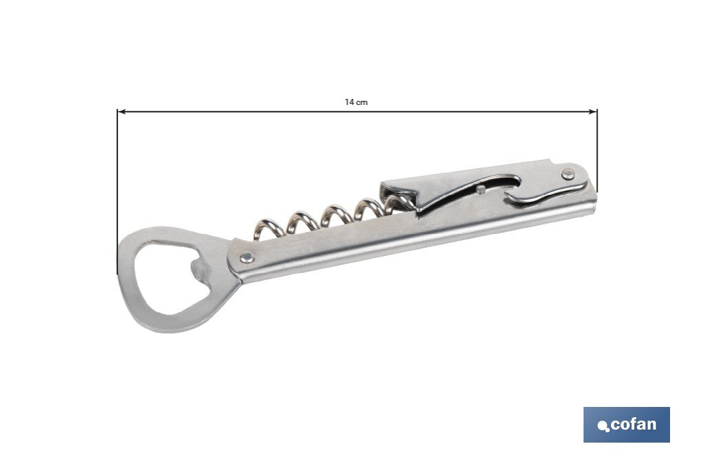 Cofan – Sacacorchos con Abridor | Acero Inoxidable | Uso Profesional | Diseño Compacto 14 cm