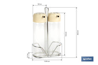 Cofan – Set de Aceitera y Vinagrera con Soporte | Vidrio Borosilicato | Tapas Beige | 300 ml | Dosificador Antigoteo | Juego de 2 Piezas