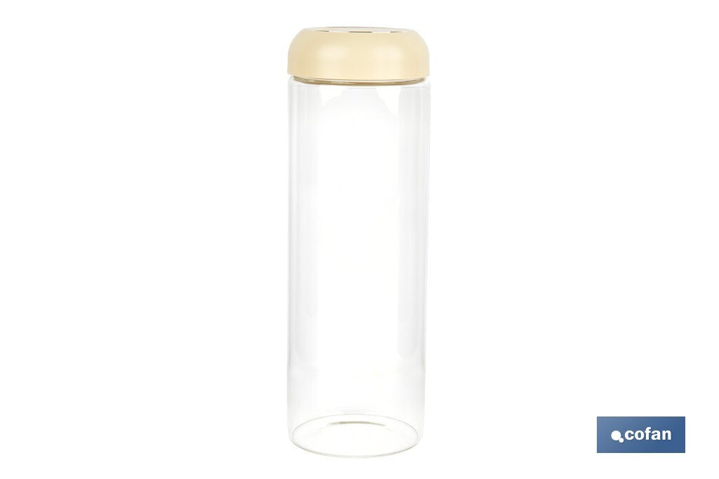 Cofan – Bote de Vidrio Borosilicato con Tapa Beige | 1,7 L | Cierre Hermético a Presión | Conservación de Alimentos