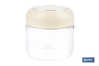 Cofan – Bote de Vidrio Borosilicato con Tapa Beige | 400 ml | Cierre Hermético a Presión | Conservación de Especias y Snacks