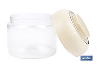 Cofan – Bote de Vidrio Borosilicato con Tapa Beige | 400 ml | Cierre Hermético a Presión | Conservación de Especias y Snacks