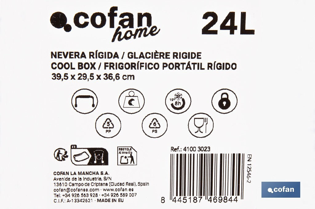 Cofan – Nevera Rígida Azul Claro | 24 Litros | Ligera y Resistente | Ideal para Playa, Pícnics y Viajes