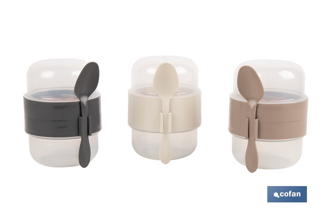 Cofan – Set de 3 Recipientes para Cereales 200+200 ml | Con Tapa y Cuchara | Colores Surtidos