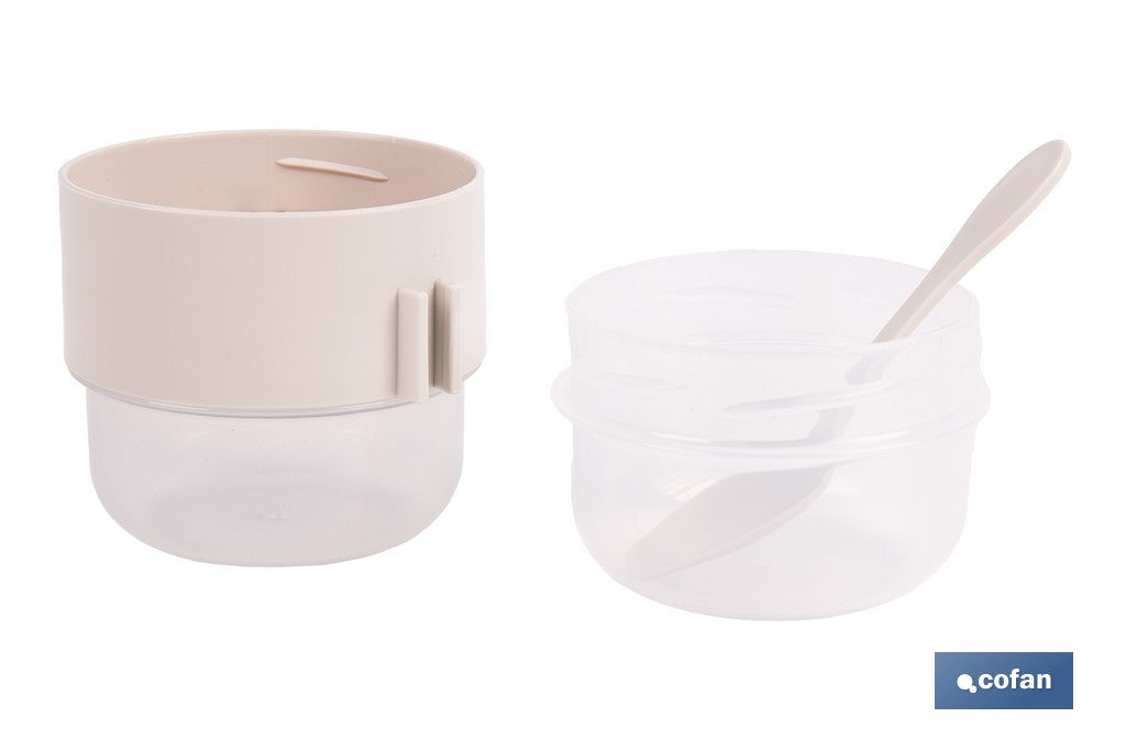 Cofan – Set de 3 Recipientes para Cereales 200+200 ml | Con Tapa y Cuchara | Colores Surtidos