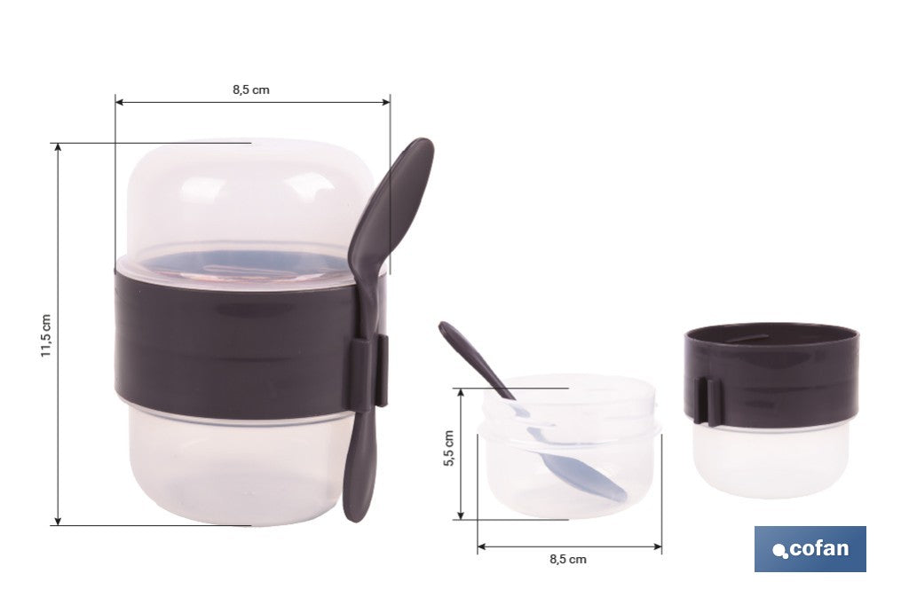Cofan – Set de 3 Recipientes para Cereales 200+200 ml | Con Tapa y Cuchara | Colores Surtidos