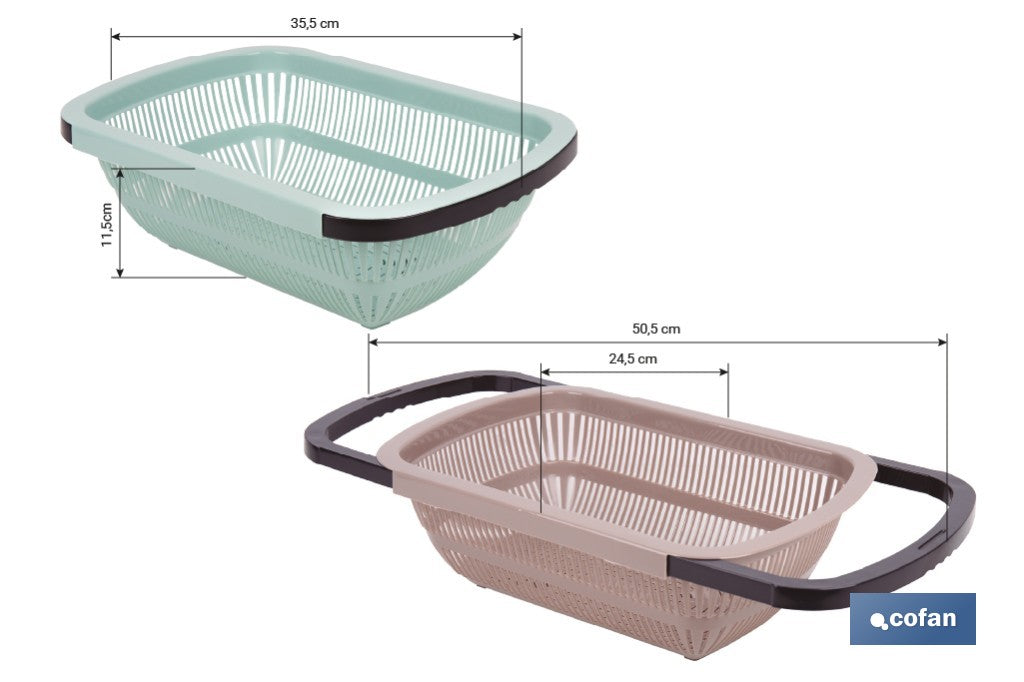 Cofan - Escurridor rectangular extensible para fregadero | Lava y escurre alimentos