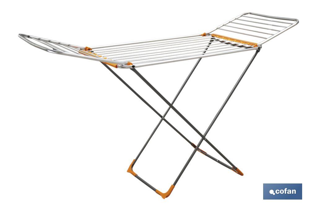 Cofan – Tendedero de Suelo de Aluminio con Alas Plegables y Ruedas | 18 m de Tendido | Ligero y Resistente