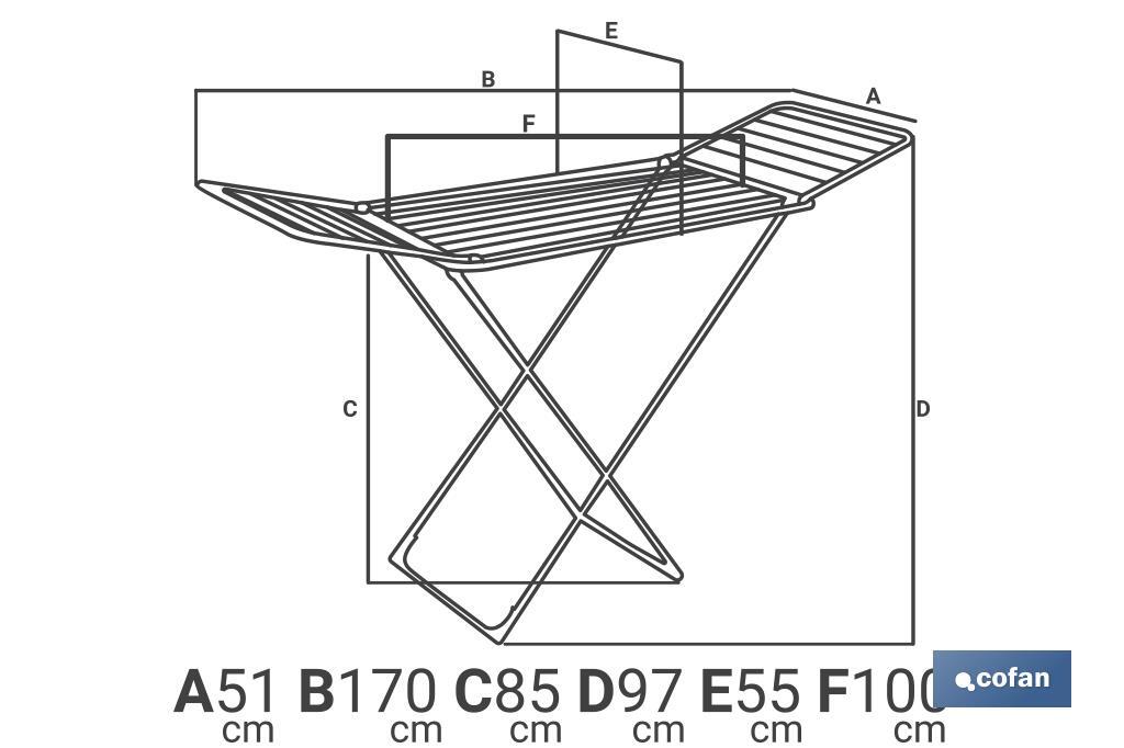 Cofan – Tendedero de Suelo de Aluminio con Alas Plegables y Ruedas | 18 m de Tendido | Ligero y Resistente