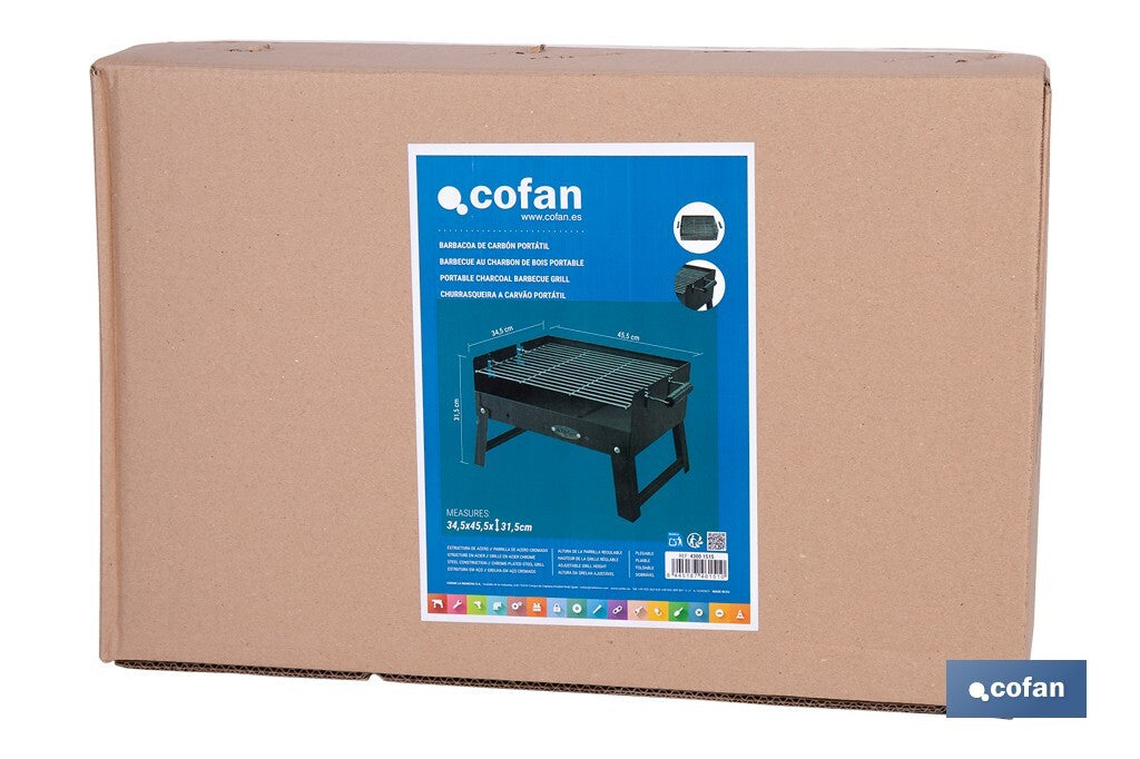 Cofan - Barbacoa de Carbón Portátil Plegable con Parrilla Cromada y Asas Laterales