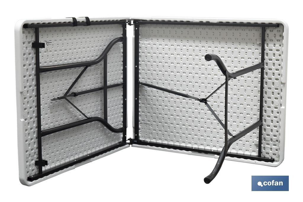 Cofan – Mesa Plegable Rectangular con Bloqueo de Seguridad | Color Blanco | 2 Tamaños Disponibles | Interior y Exterior