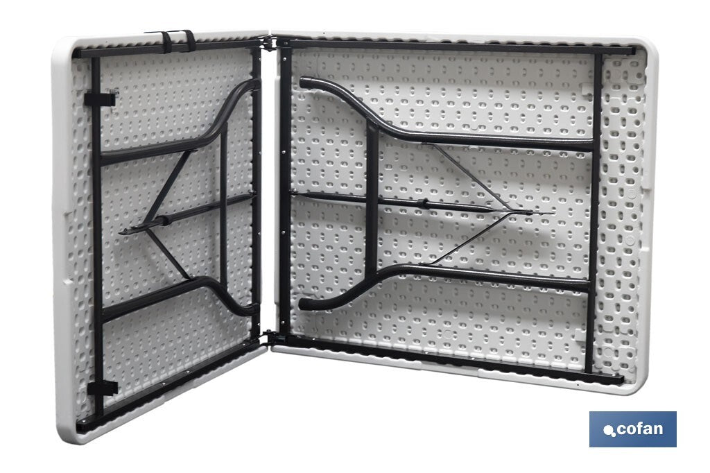 Cofan – Mesa Plegable Rectangular con Bloqueo de Seguridad | Color Blanco | 2 Tamaños Disponibles | Interior y Exterior
