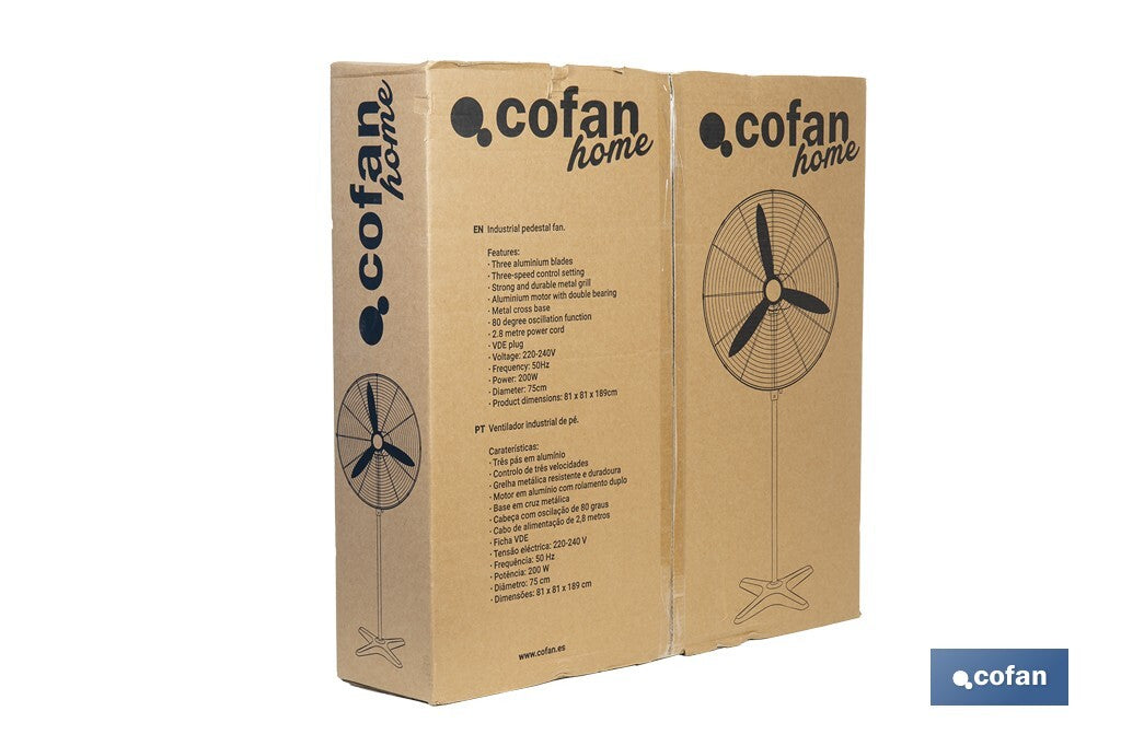 Cofan – Ventilador Industrial de Pie con 3 Velocidades y Potencia de 200W