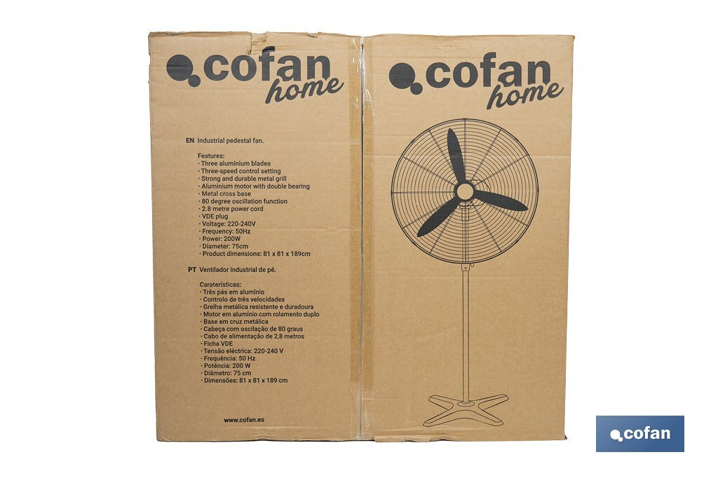Cofan – Ventilador Industrial de Pie con 3 Velocidades y Potencia de 200W