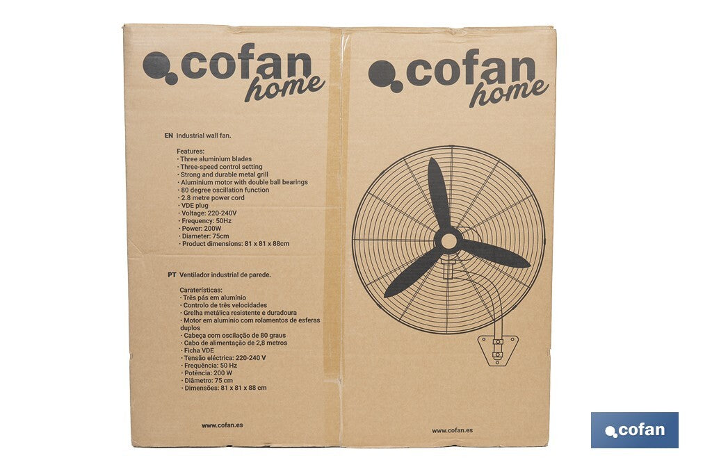 Cofan – Ventilador Industrial de Pared con 3 Velocidades y Potencia de 200W