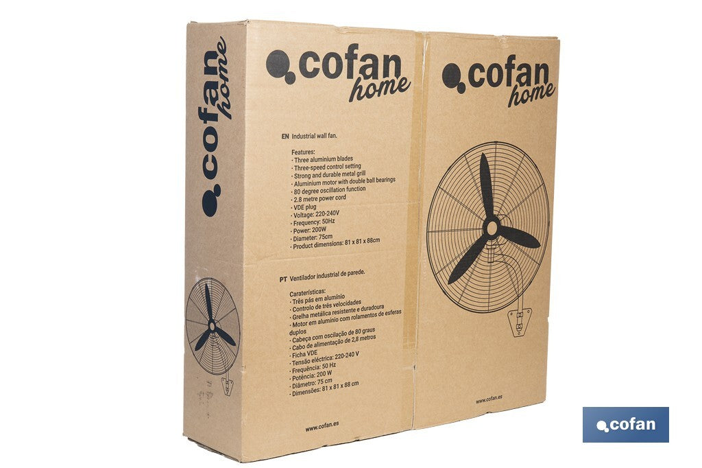 Cofan – Ventilador Industrial de Pared con 3 Velocidades y Potencia de 200W