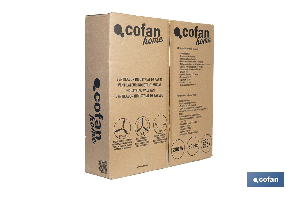 Cofan – Ventilador Industrial de Pared con 3 Velocidades y Potencia de 200W