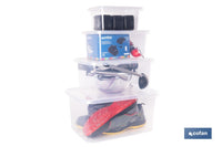 Cofan – Pack de 4 Cajas de Almacenaje Transparentes con Tapa | 4, 8, 15 y 26 Litros