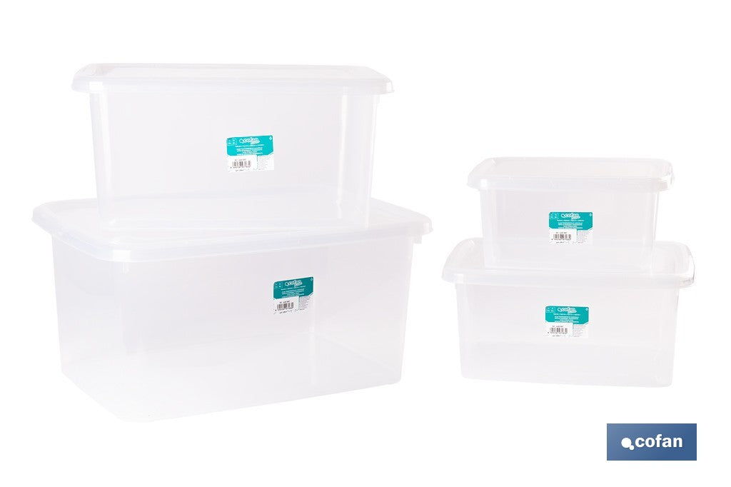 Cofan – Pack de 4 Cajas de Almacenaje Transparentes con Tapa | 4, 8, 15 y 26 Litros