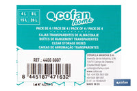 Cofan – Pack de 4 Cajas de Almacenaje Transparentes con Tapa | 4, 8, 15 y 26 Litros