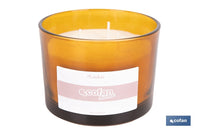 Cofan – Vela Aromática Cookie con 3 Mechas | Cera de Soja Natural | Aroma Canela Napolitana | Vaso Decorativo Ámbar | Duración 35h