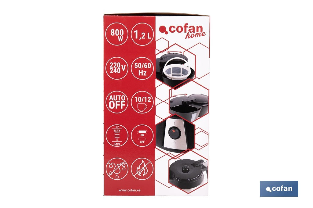 Cofan – Cafetera Eléctrica de Goteo 800 W | Jarra Termo 1,2 L | 12 Tazas | Filtro Permanente