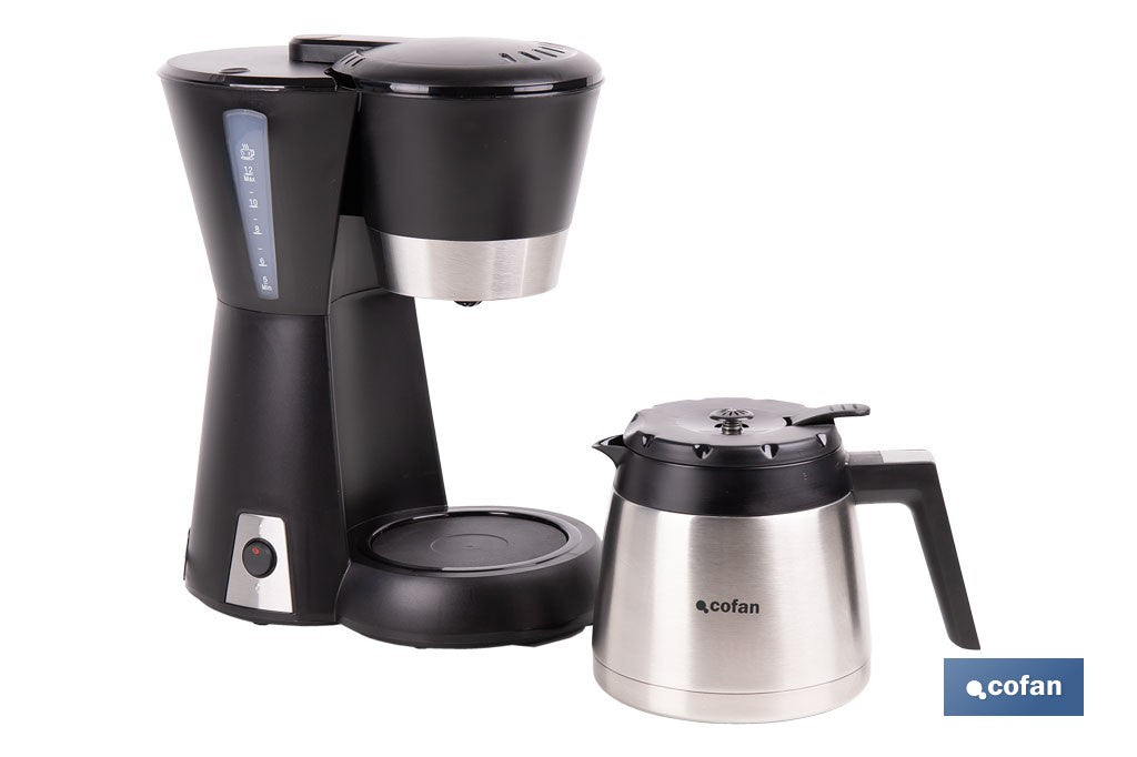 Cofan – Cafetera Eléctrica de Goteo 800 W | Jarra Termo 1,2 L | 12 Tazas | Filtro Permanente