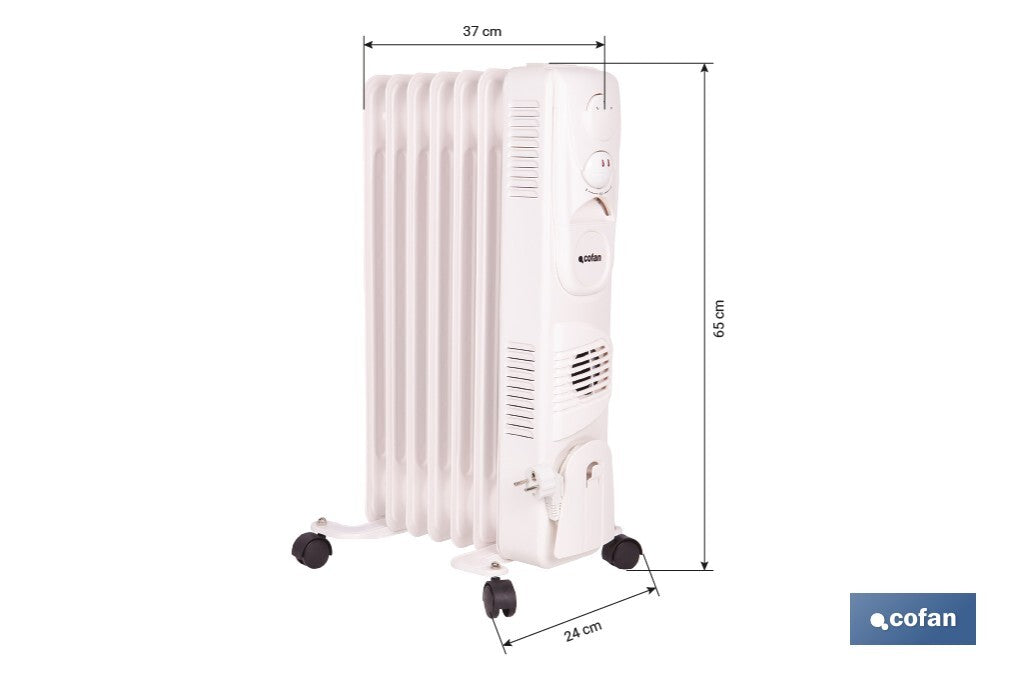 Cofan – Radiador de Aceite con Termostato y Ventilador | 1500 W + 400 W | 7 Elementos | 3 Niveles de Potencia