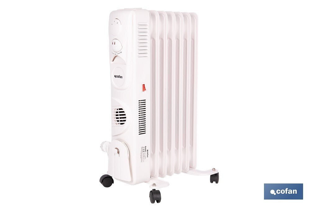 Cofan – Radiador de Aceite con Termostato y Ventilador | 1500 W + 400 W | 7 Elementos | 3 Niveles de Potencia