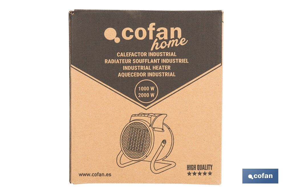 Cofan – Calefactor Cerámico Industrial Portátil | 2000W | Termostato Ajustable | Silencioso y Seguro