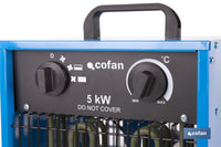 Cofan – Calefactor Industrial Trifásico 5000W | Enchufe 5 Pines | Protección IP24 | Termostato y Ventilador