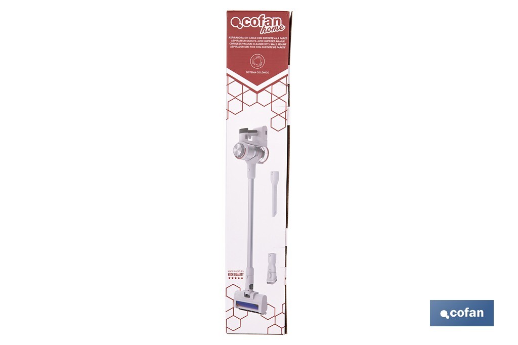 Cofan – Aspiradora Eléctrica sin Cable con Soporte a la Pared | 180 AW y Filtro HEPA Lavable
