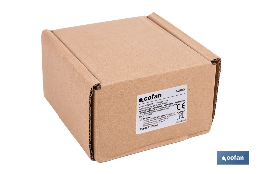 Cofan – Batería Recargable Li-Ion para Aspiradora | 25,9 V 2500 mAh | Hasta 45 min de Autonomía