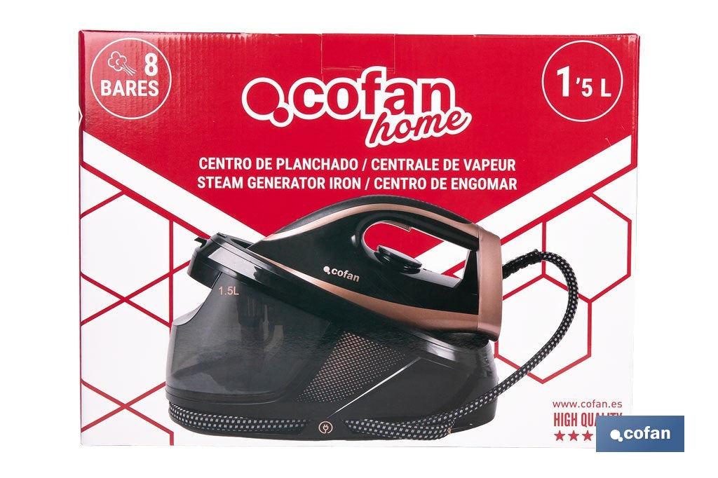 Cofan – Centro de Planchado 3100 W | 8 Bares | Depósito 1,5 L Extraíble | Suela Cerámica