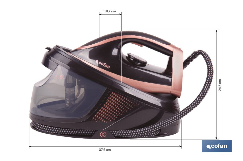 Cofan – Centro de Planchado 3100 W | 8 Bares | Depósito 1,5 L Extraíble | Suela Cerámica