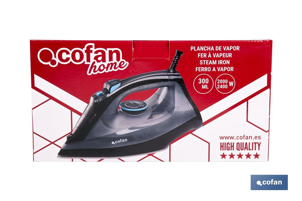 Cofan – Plancha de Vapor 2400 W | Suela Cerámica Doble Capa | Depósito 300 ml | Vapor Vertical
