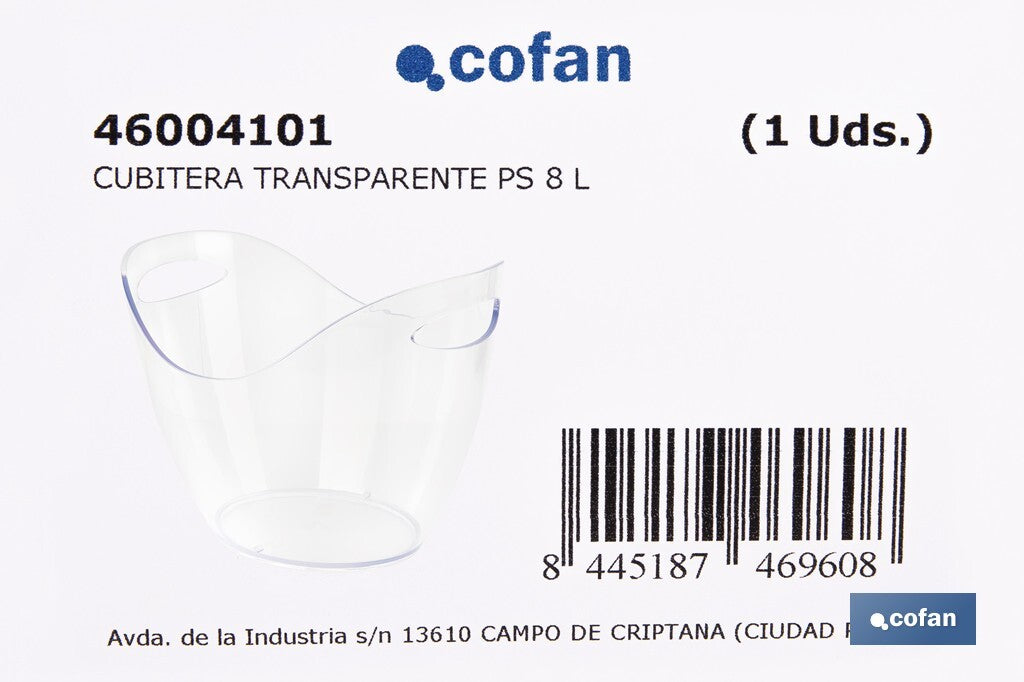 Cofan – Cubitera Transparente de 8 Litros | Ideal para Botellas, Hielo y Bebidas Frías | Uso en Fiestas, Eventos y Hostelería