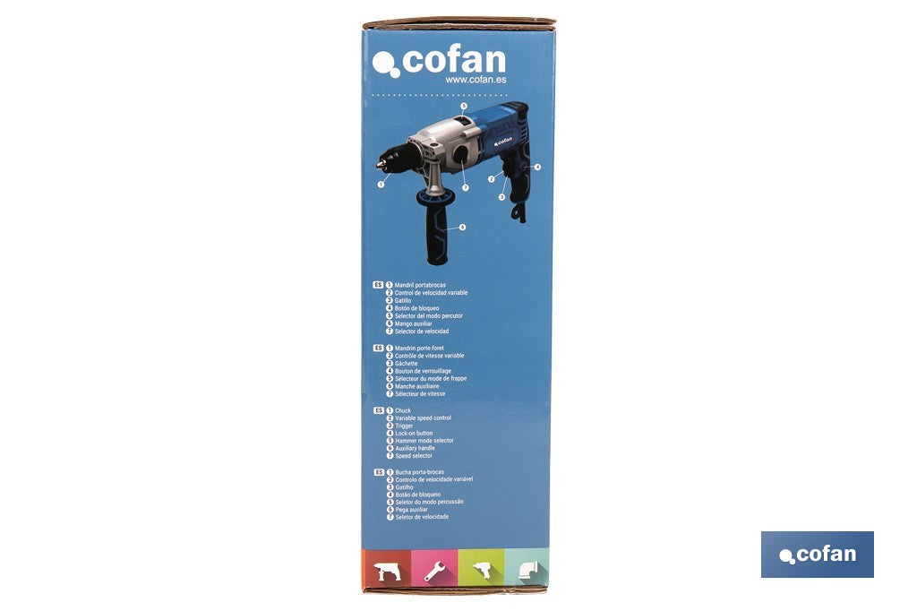 Cofan – Taladro Percutor Eléctrico 1200 W | 2 Velocidades | Portabrocas Automático 13 mm | Velocidad Variable