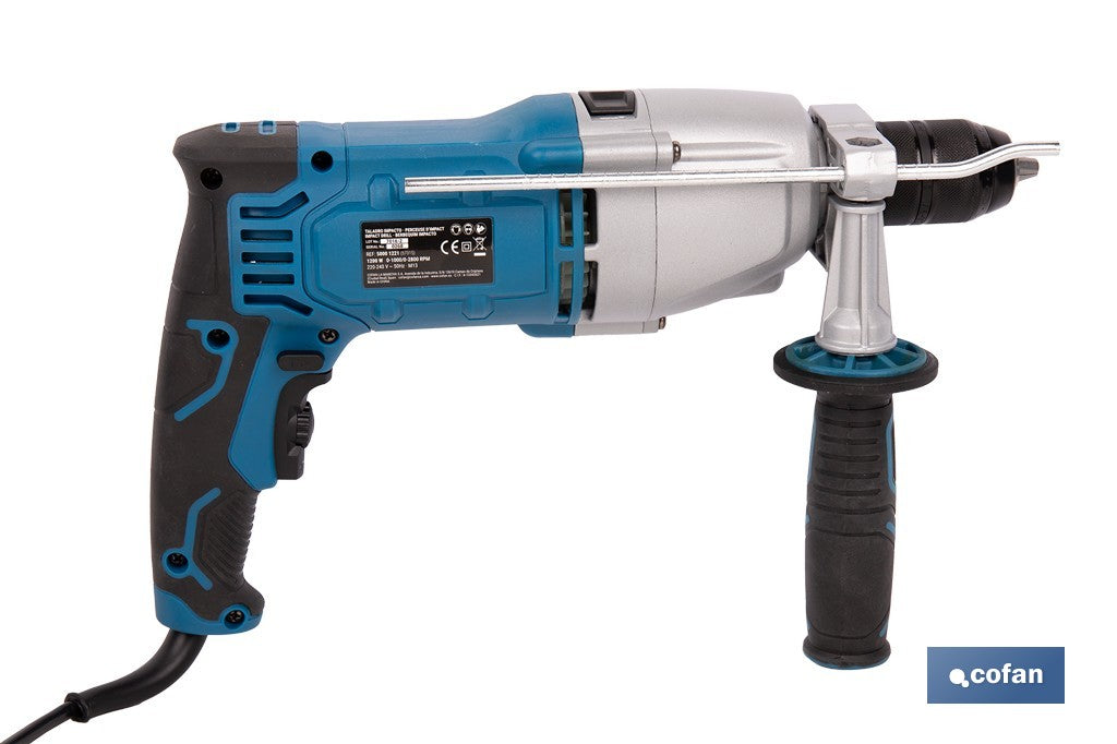 Cofan – Taladro Percutor Eléctrico 1200 W | 2 Velocidades | Portabrocas Automático 13 mm | Velocidad Variable