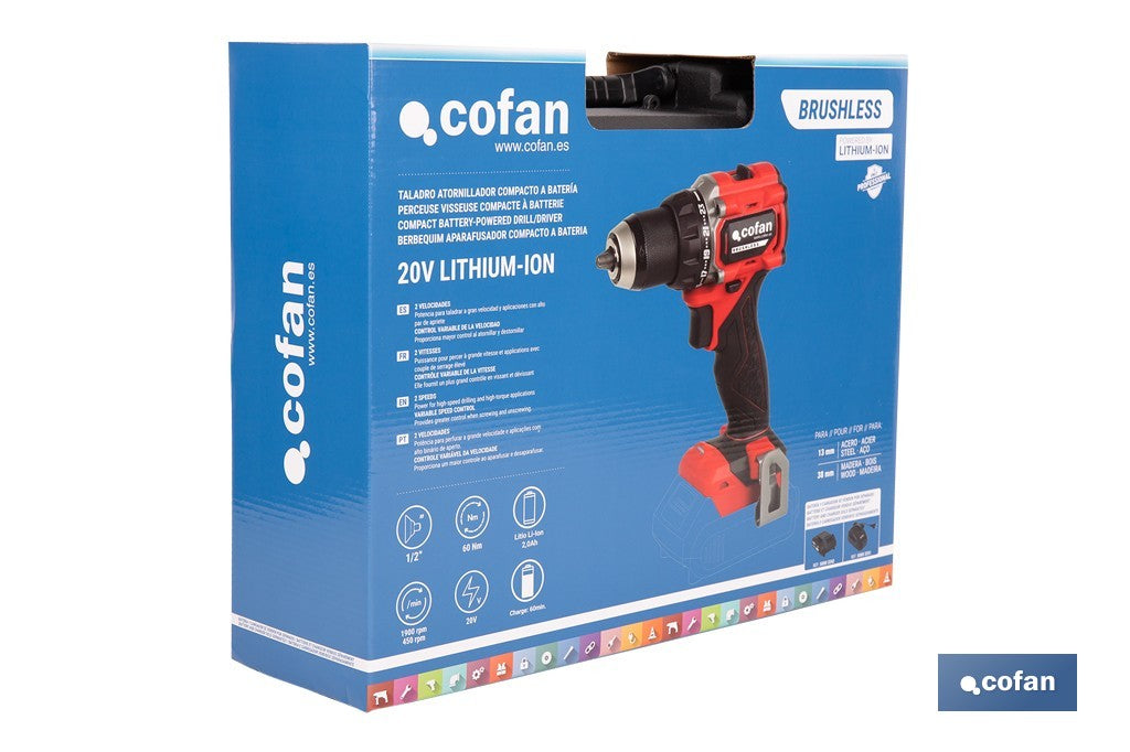 Cofan – Taladro Atornillador a Batería 20V Brushless | 60 Nm | 2 Velocidades | Sistema 1 For All