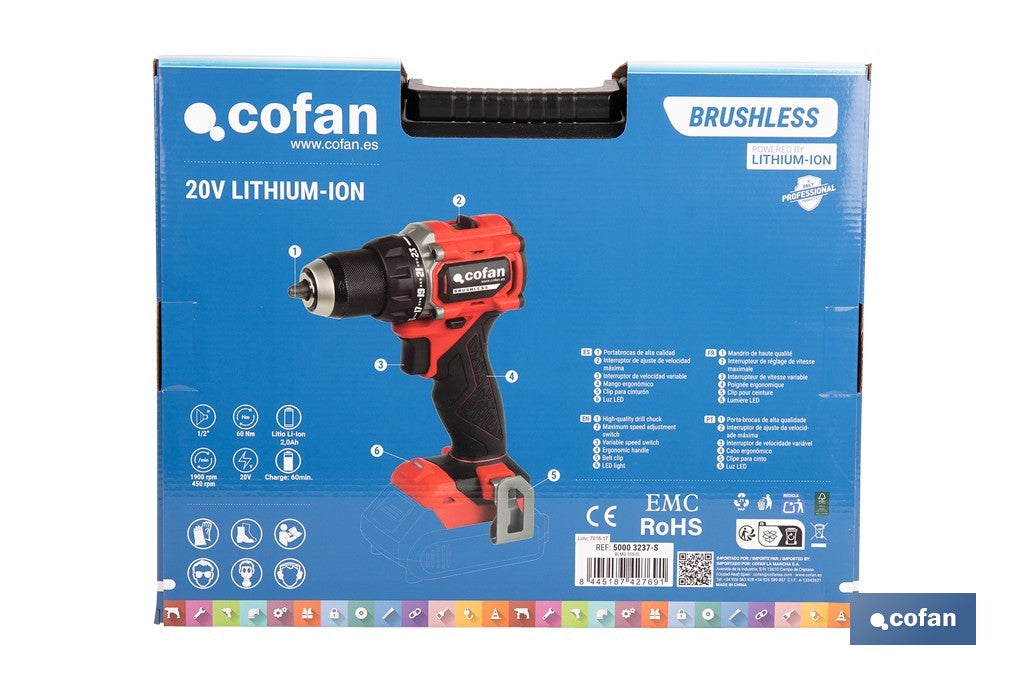 Cofan – Taladro Atornillador a Batería 20V Brushless | 60 Nm | 2 Velocidades | Sistema 1 For All
