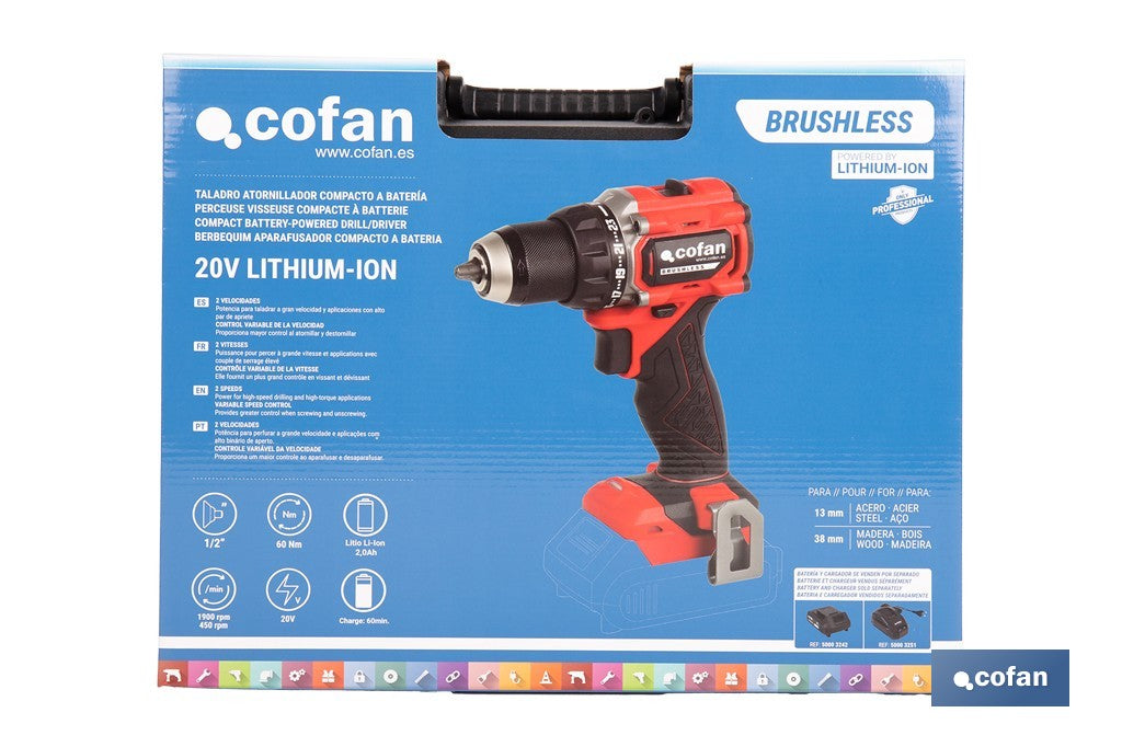 Cofan – Taladro Atornillador a Batería 20V Brushless | 60 Nm | 2 Velocidades | Sistema 1 For All
